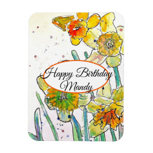 Ímã Narciso Amarelo Flor de Primavera Aquarela Anivers
