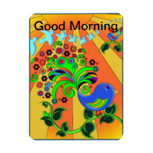 Ímã Nascer do sol do bom dia com pássaro