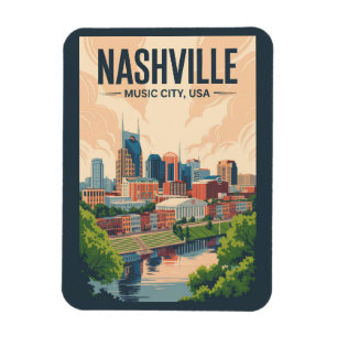 Ímã Nashville Tennessee Skyline Viagem Arte Vintage