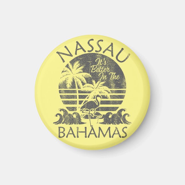 Imã Nassau Bahamas Magnet Vacnet Cruise Retro Beach (Frente)