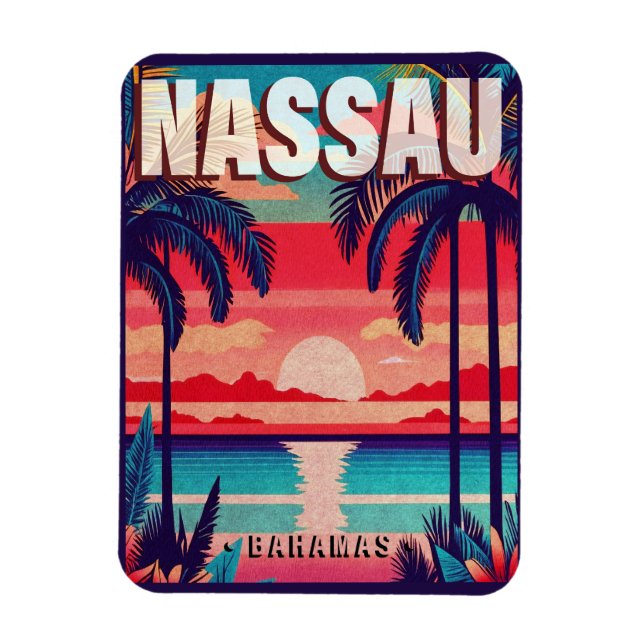 Ímã Nassau Bahamas Retro Sunset Souvenir 1950 (Vertical)