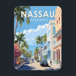 Ímã Nassau Bahamas Viagem Art Vintage<br><div class="desc">Nassau retro vetor viagem design. Está na ilha de Nova Providência,  com a vizinha Ilha do Paraíso acessível através das pontes de Nassau Harbour.</div>
