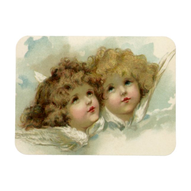 Ímã Natais vintages, anjos vitorianos nas nuvens (Horizontal)