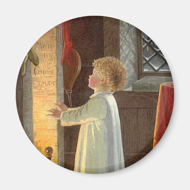 Imã Natais vintages, Aquecimento infantil pela Lareira (Frente)