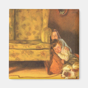 Imã Natais vintages Crianças Esperando por Papai Noel