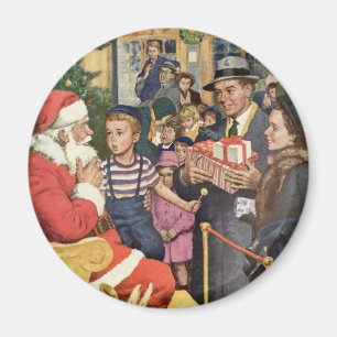 Imã Natais vintages desejam, garoto no Papai Noel