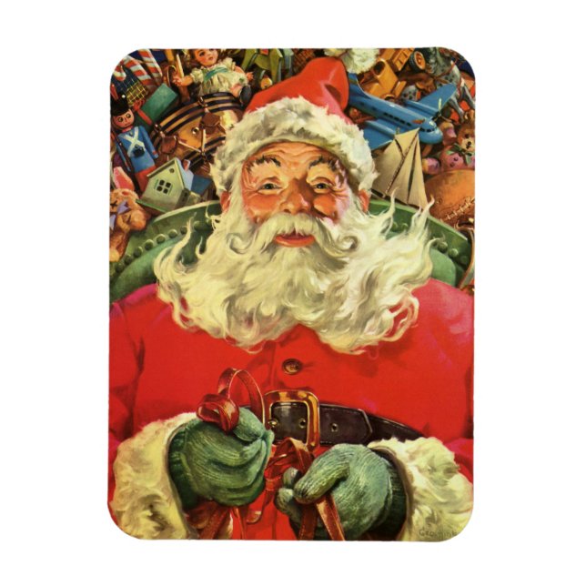 Ímã Natais vintages, Papai Noel com Brinquedos (Vertical)