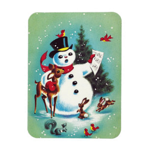 Ímã natais vintages Snowman Brincando Com Animais
