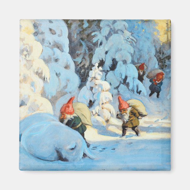 Imã Natais vintages trazendo presentes (Frente)