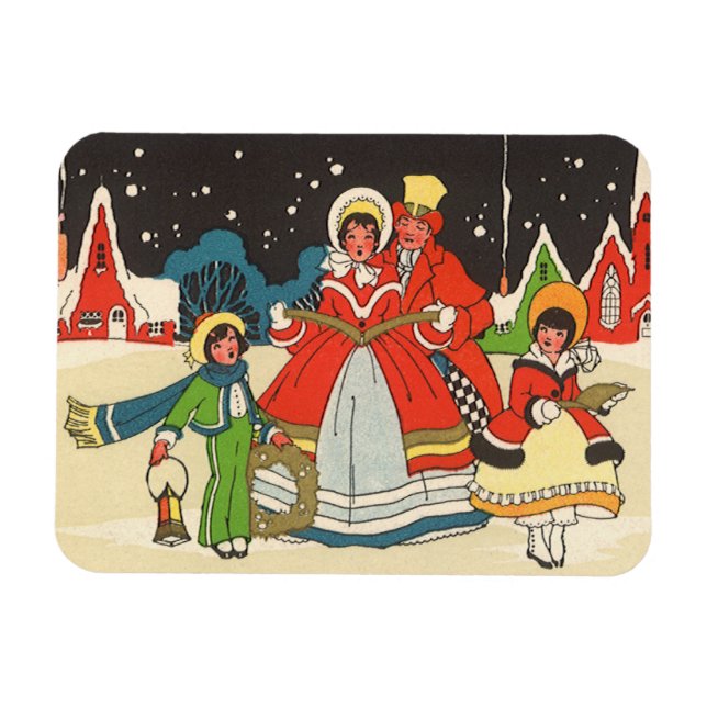 Ímã Natais vintages, uma família cantando músicas (Horizontal)