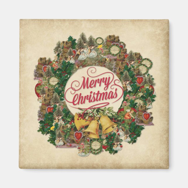 Imã Natais vintages Wreath (Feliz Natal) (Frente)