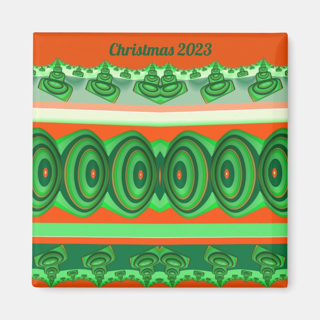 Imã NATAL 2023 ~ 3D Vermelho Verde Fractal branco ~ (Frente)