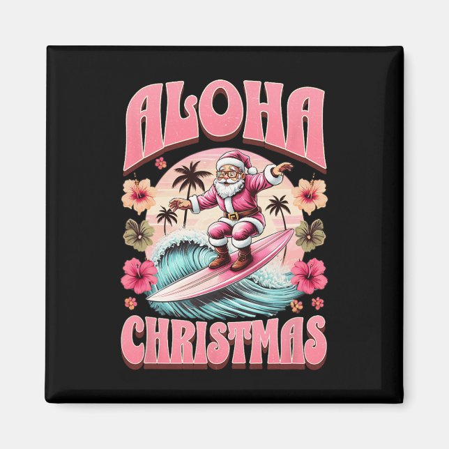 Imã Natal Aloha Papai Noel Surfando Mele Havaiano  (Frente)