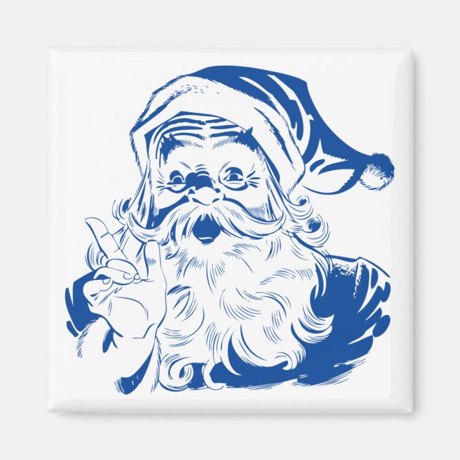 Imã Natal Antigo, Alegre Papai Noel Azul Retro (Frente)