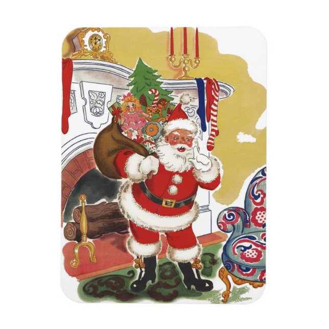 Ímã Natal Antigo, Alegre Papai Noel com Presentes (Vertical)