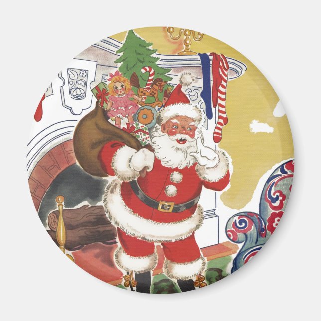 Imã Natal Antigo, Alegre Papai Noel com Presentes (Frente)