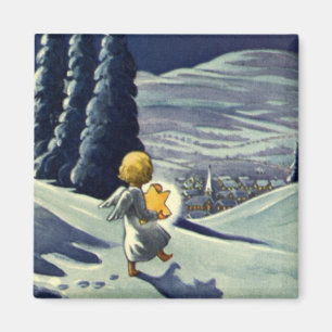 Imã Natal Antigo, Anjo da Neve Caminhando com uma Estr