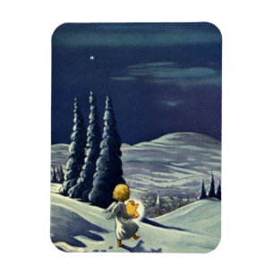 Ímã Natal Antigo, Anjo da Neve Caminhando com uma Estr
