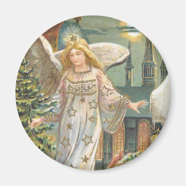 Imã Natal Antigo, Anjo Vitoriano com Árvore (Frente)
