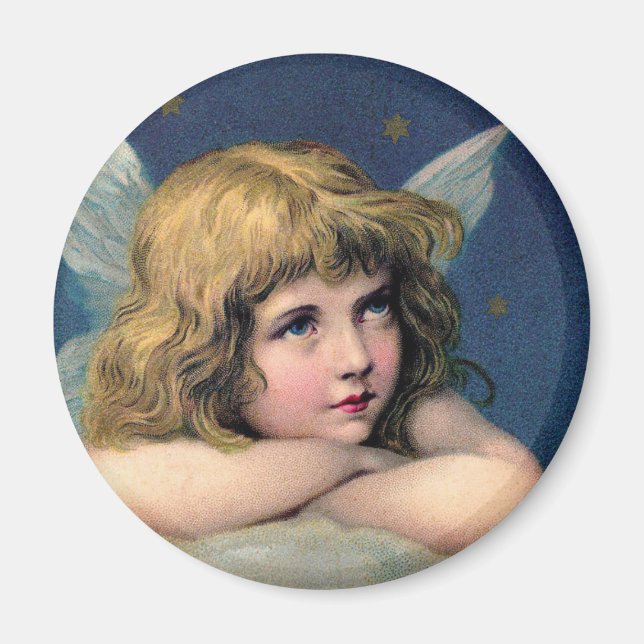 Imã Natal Antigo, Bela Anjo com Estrelas Douradas (Frente)