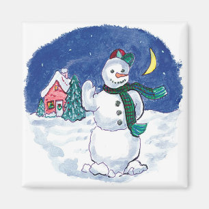 Imã Natal Antigo Boneco de Neve Acenando