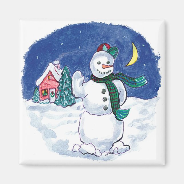 Imã Natal Antigo Boneco de Neve Acenando (Frente)
