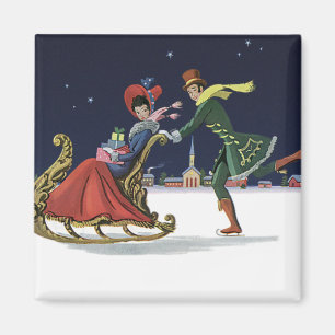 Imã Natal Antigo, Casal Apaixonado Patinando no Gelo