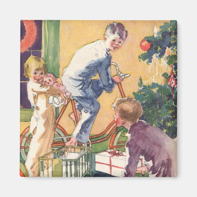 Imã Natal Antigo de Manhã, Crianças com Presentes (Frente)