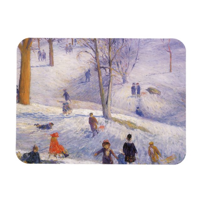 Ímã Natal Antigo, Esquiando, Glackens Central Park (Horizontal)