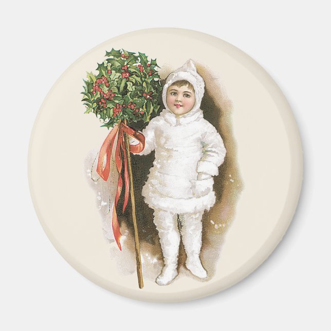 Imã Natal Antigo, Garota Vitoriana com Azevinho (Frente)