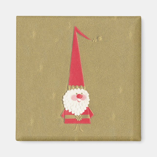 Imã Natal Antigo, Gnomo do Papai Noel Fofo em Dourado (Frente)