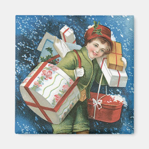 Imã Natal Antigo, Menina com Presentes na Neve de Inve