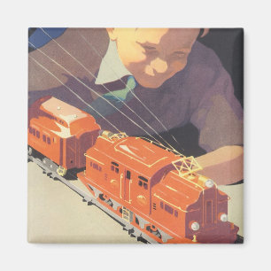 Imã Natal Antigo, Menino Brincando com Trem de Brinque