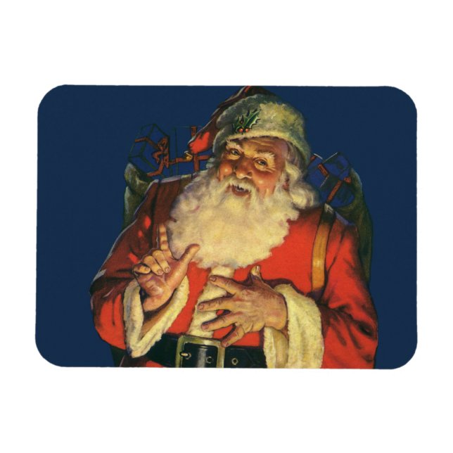 Ímã Natal Antigo, Papai Noel Alegre com Brinquedos (Horizontal)