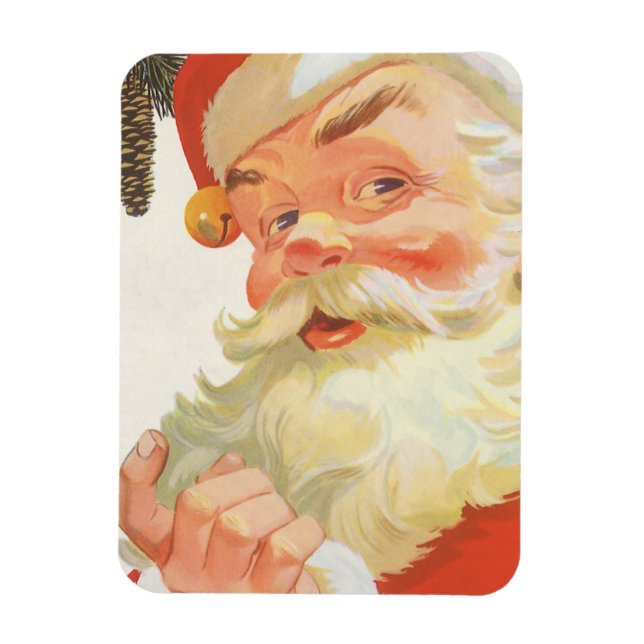 Ímã Natal Antigo, Papai Noel Alegre com um Segredo (Vertical)