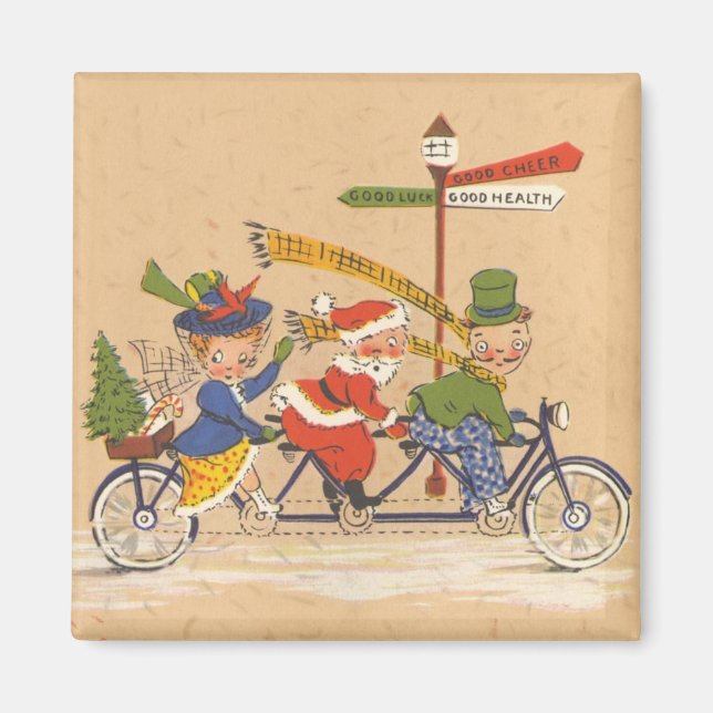 Imã Natal Antigo, Papai Noel andando de bicicleta (Frente)