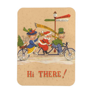 Ímã Natal Antigo, Papai Noel andando de bicicleta