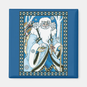 Imã Natal Antigo, Papai Noel Azul com Bola de Neve