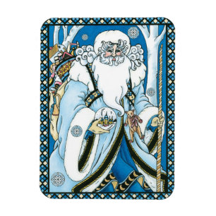 Ímã Natal Antigo, Papai Noel Azul com Globo de Neve