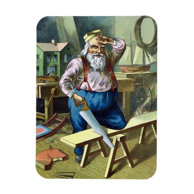 Ímã Natal Antigo, Papai Noel Construindo Brinquedos Se (Vertical)