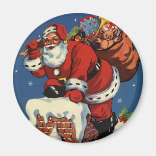 Imã Natal Antigo, Papai Noel Descendo a Chaminé com Br