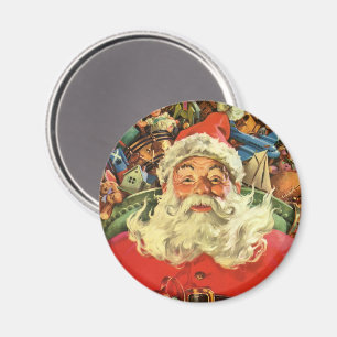 Imã Natal Antigo Papai Noel em Trenó com Brinquedos