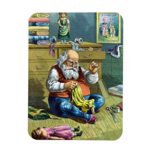 Ímã Natal Antigo, Papai Noel Fazendo Bonecas de Brinqu