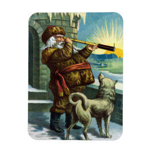 Ímã Natal Antigo Papai Noel Telescópio Cachorro Pôr do