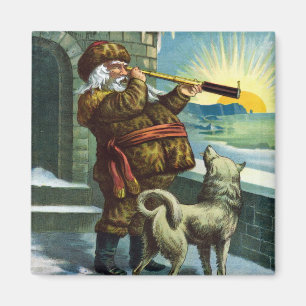 Imã Natal Antigo Papai Noel Telescópio Cachorro Pôr do