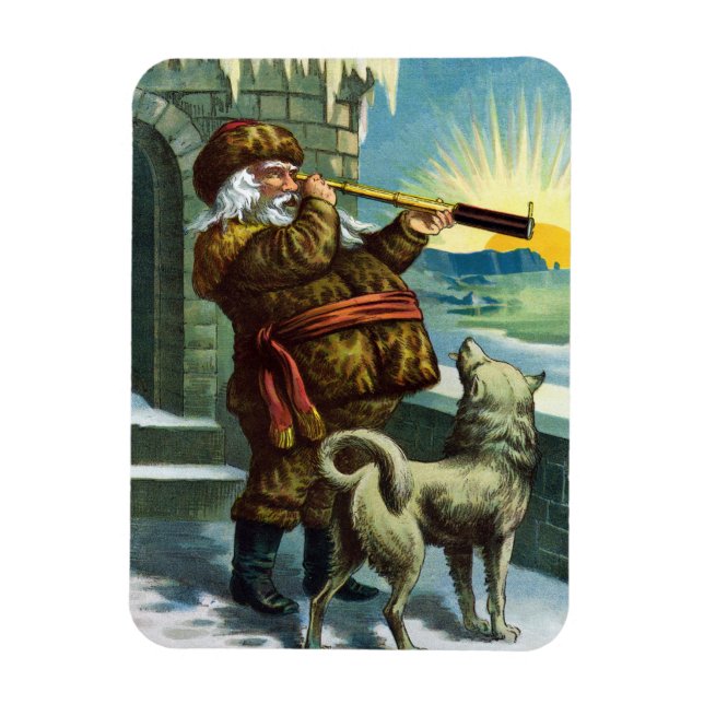 Ímã Natal Antigo Papai Noel Telescópio Cão Pôr do Sol (Vertical)