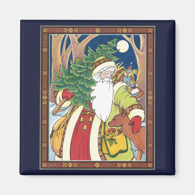 Imã Natal Antigo, Papai Noel Veado na Floresta (Frente)