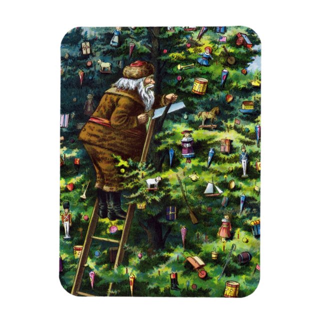 Ímã Natal Antigo, Papai Noel Vitoriano com Árvore (Vertical)