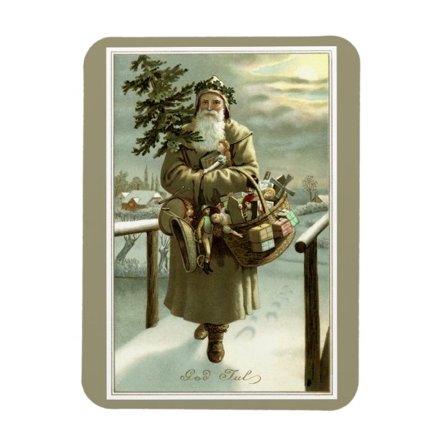 Ímã Natal Antigo, Papai Noel Vitoriano com Brinquedos (Vertical)