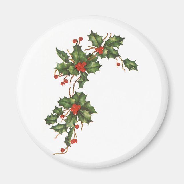 Imã Natal Antigo, Planta de Azevinho com Bagas Vermelh (Frente)